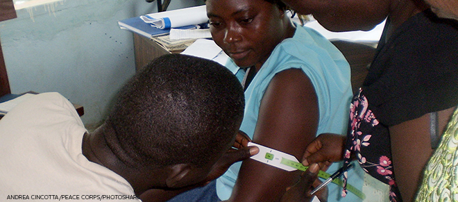 person having their arm measured